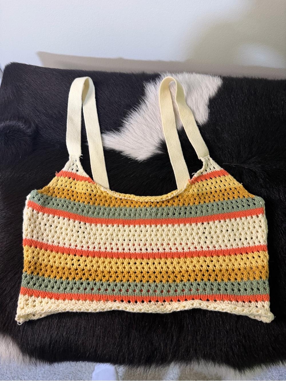 O'Neill Cream Crochet Stripe Tank Top with Yellow, Green & Coral Accents